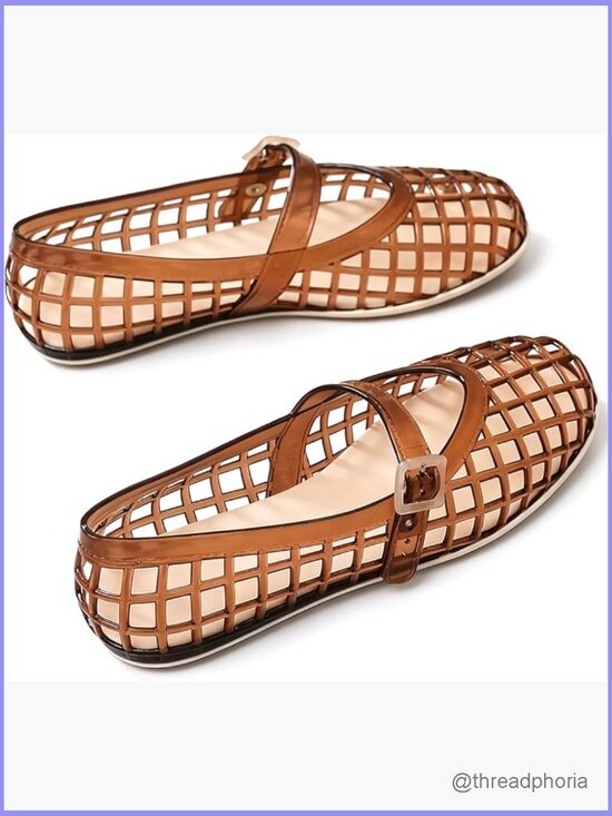 Shoes - Jelly Mary Jane Ballet Flats - Lightweight Round Toe Buckle Strap for Women